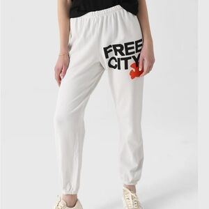 Free City- Women's White Joggers with Black and Red Logo. NWOT